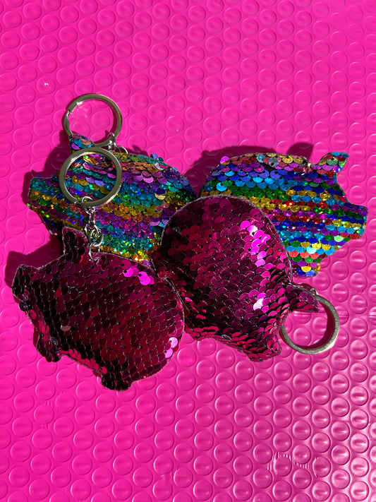 2 - Pack- Sequin Piggy Keychain