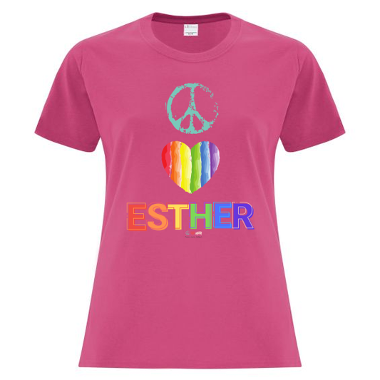 Peace Love Esther -Rainbow Heart -Ladies Style- PRIDE T-shirts-ATC1000L