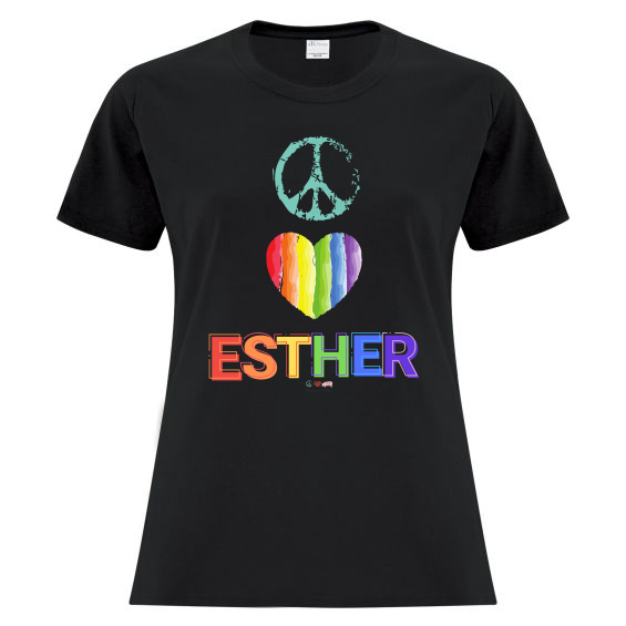 Peace Love Esther -Rainbow Heart -Ladies Style- PRIDE T-shirts-ATC1000L