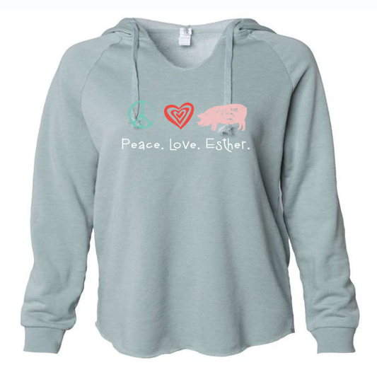 Peace. Love. Esther -Ladies - Wave Washed Hoodie Pullover Sweatshirt