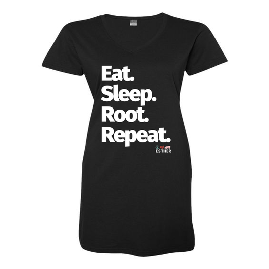 Eat. Sleep. Root. Repeat - Ladies V-Neck Fine Jersey Coverup Dress