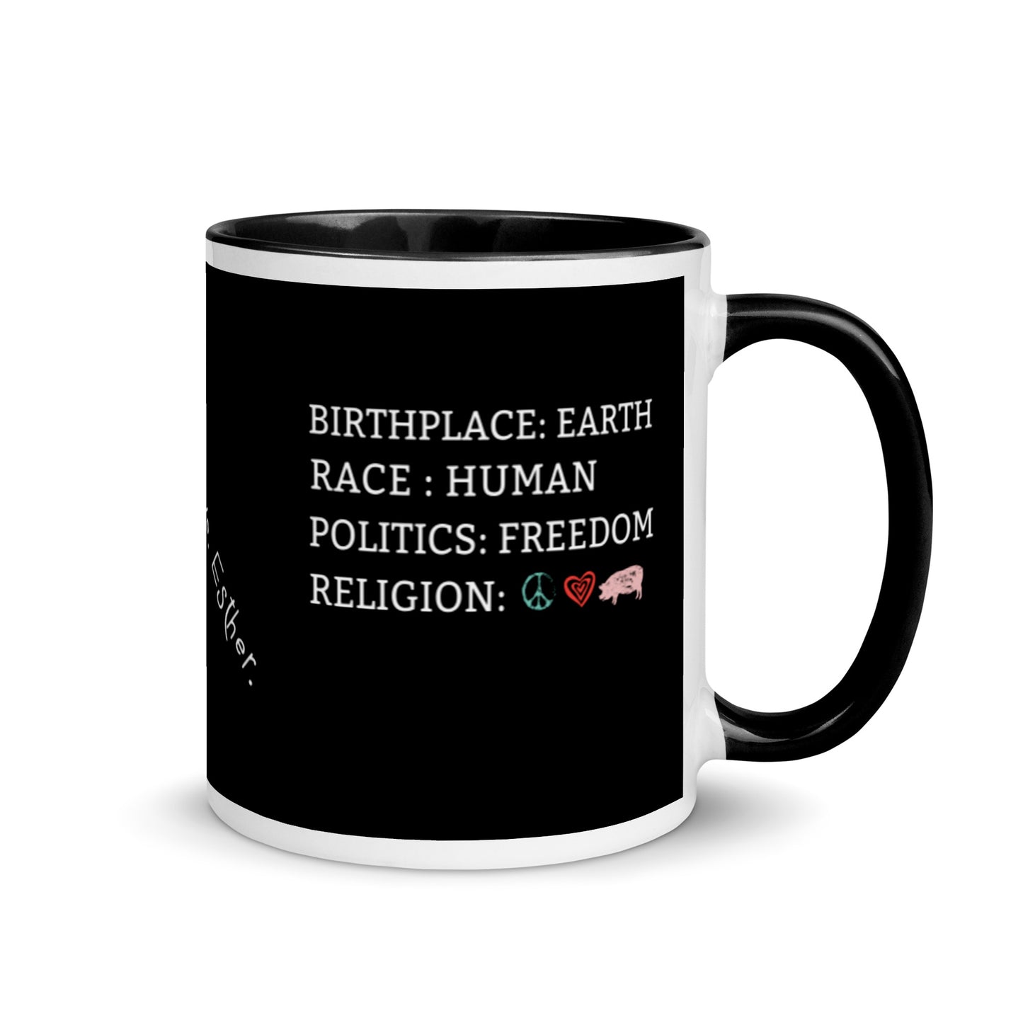 "Religion" Peace. Love Esther -Mug with Color Inside