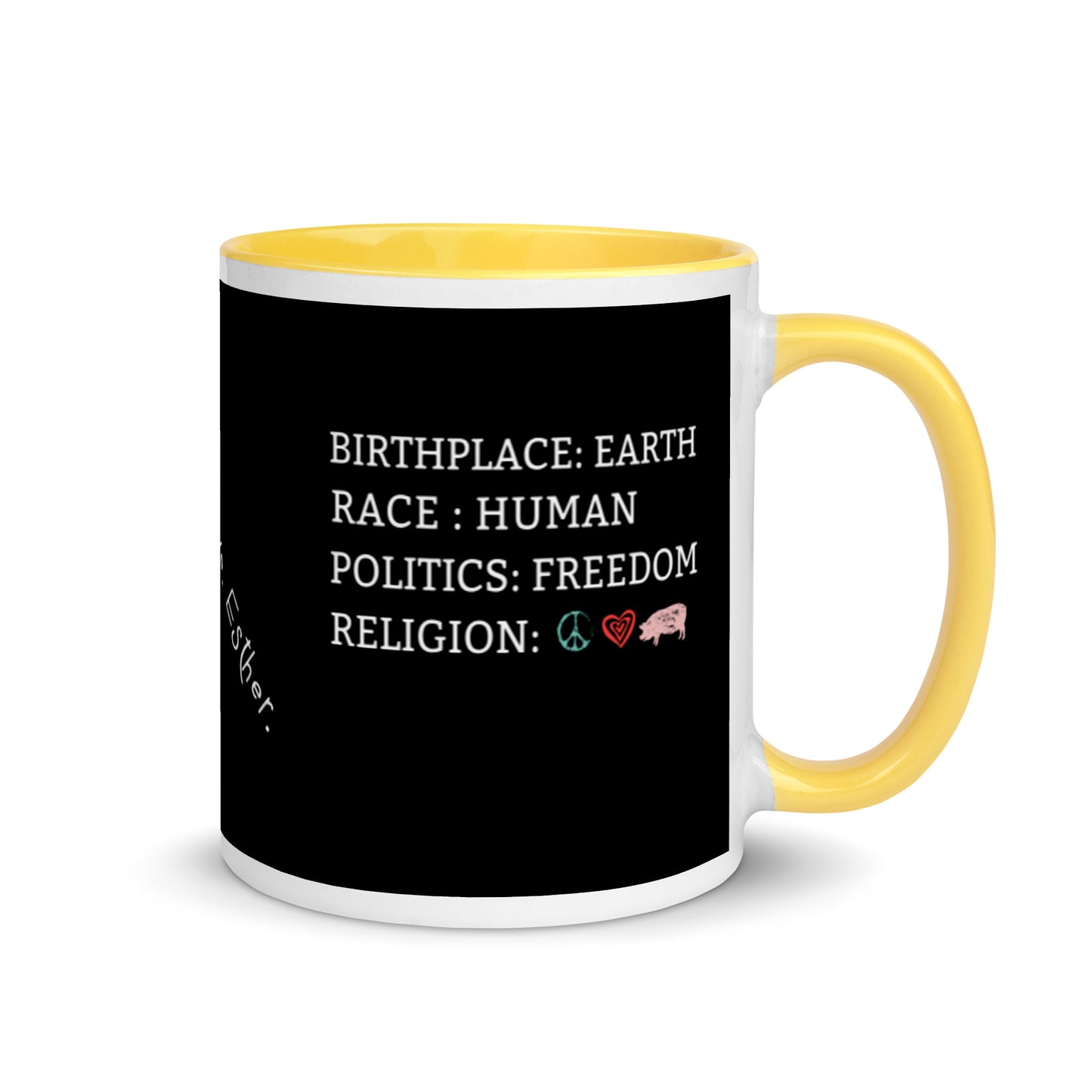 "Religion" Peace. Love Esther -Mug with Color Inside